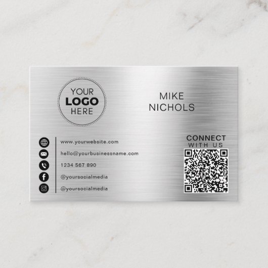 Silver Metallic QR Code Logo Verbind met ons Visitekaartje (Voorkant)