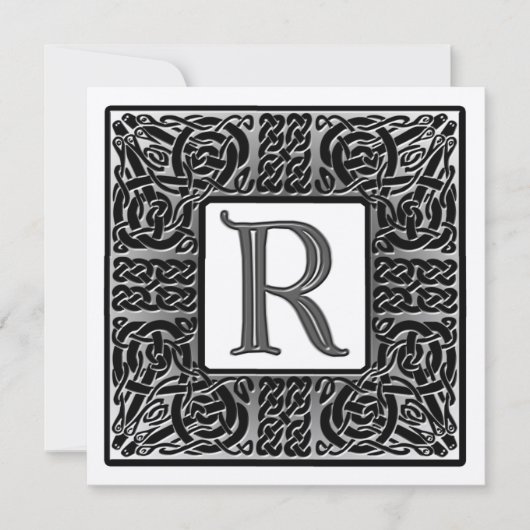 Silver Metallic R Monogram Uitnodiging (Voorkant)