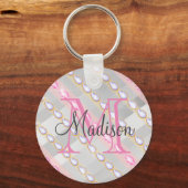 Silver Metallic Roze Rhinestones, gepersonaliseerd Sleutelhanger (Voorkant)