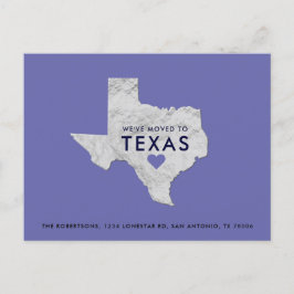Silver Metallic Texas Map Periwinkle Nieuw Adres Aankondigingskaart