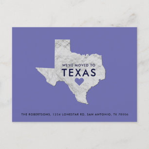 Silver Metallic Texas Map Periwinkle Nieuw Adres Aankondigingskaart