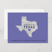 Silver Metallic Texas Map Periwinkle Nieuw Adres Aankondigingskaart (Voorkant / Achterkant)