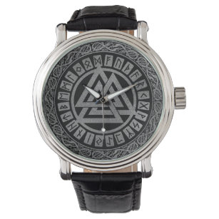 Silver Metallic Valknut Symbool op Keltisch Patroo Horloge