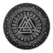 Silver Metallic Valknut Symbool op Keltisch Patroo Keramische Knop (Voorkant)