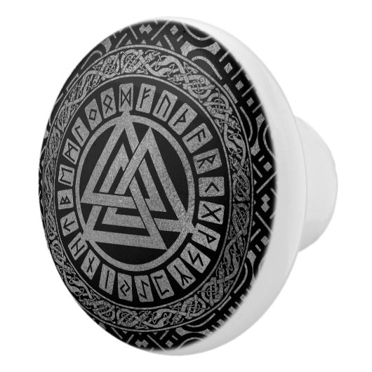Silver Metallic Valknut Symbool op Keltisch Patroo Keramische Knop (Rechts)