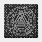 Silver Metallic Valknut Symbool op Keltisch Patroo Magneet (Voorkant)