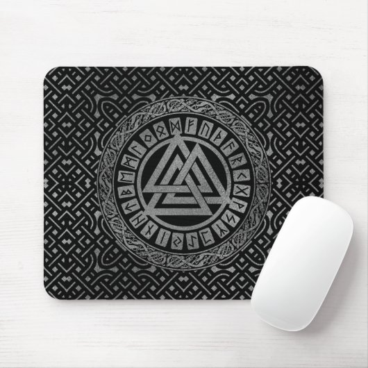 Silver Metallic Valknut Symbool op Keltisch Patroo Muismat (Met muis)