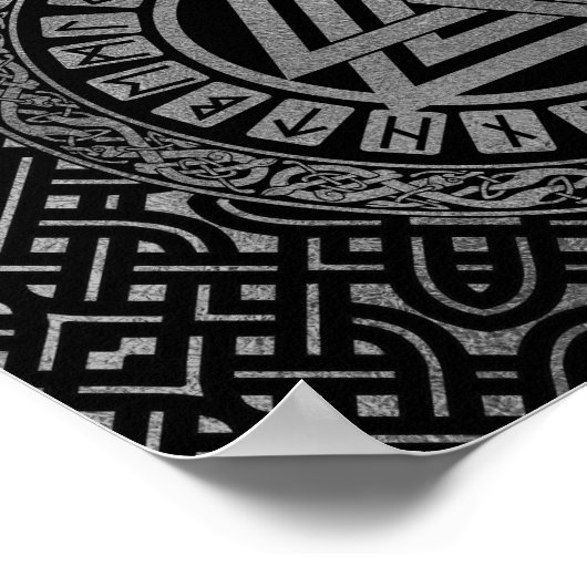 Silver Metallic Valknut Symbool op Keltisch Patroo Poster (Hoek)