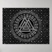 Silver Metallic Valknut Symbool op Keltisch Patroo Poster (Voorkant)
