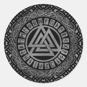 Silver Metallic Valknut Symbool op Keltisch Patroo Ronde Sticker