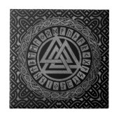Silver Metallic Valknut Symbool op Keltisch Patroo Tegeltje (Voorkant)
