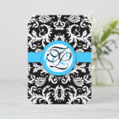 Silver Metallic Vintage Damask Bright Aqua Trim Kaart (Staand voorkant)