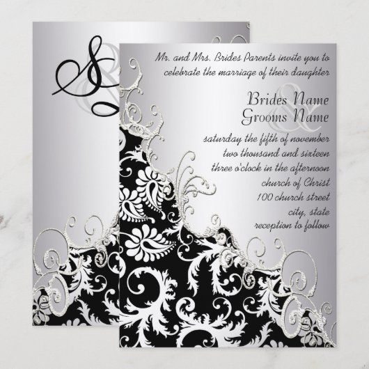 Silver Metallic Vintage Damask Romantic Swirl Kaart (Voorkant / Achterkant)