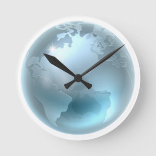 Silver Metallic World Earth Wereldbol Ronde Klok