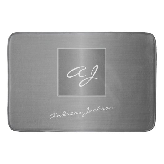Silver Metlic modern script monogram naam Badmat (Voorkant)