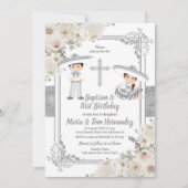 Silver Mexican Baptism en Birthday Fiesta Twin Kaart (Voorkant)