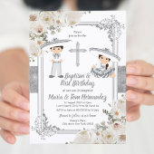 Silver Mexican Baptism en Birthday Fiesta Twin Kaart