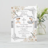 Silver Mexican Baptism en Birthday Fiesta Twin Kaart (Staand voorkant)