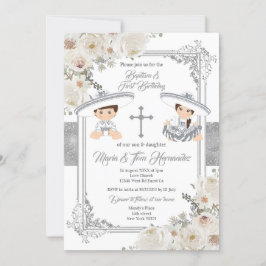 Silver Mexican Baptism en Birthday Fiesta Twin Kaart