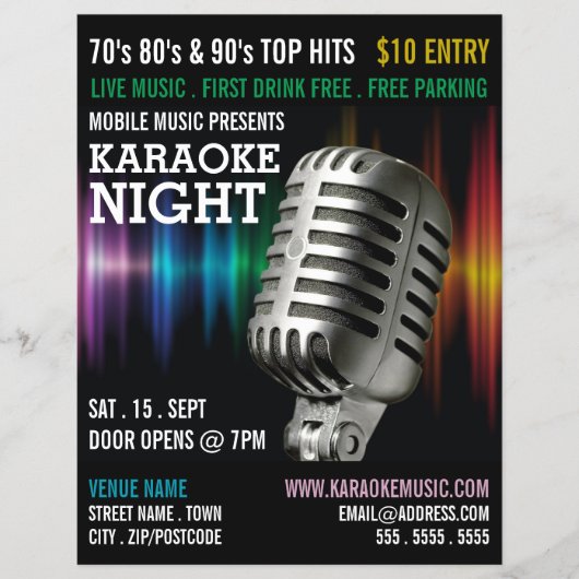 Silver Microphone, Karaoke Event Adverteren Flyer (Voorkant)