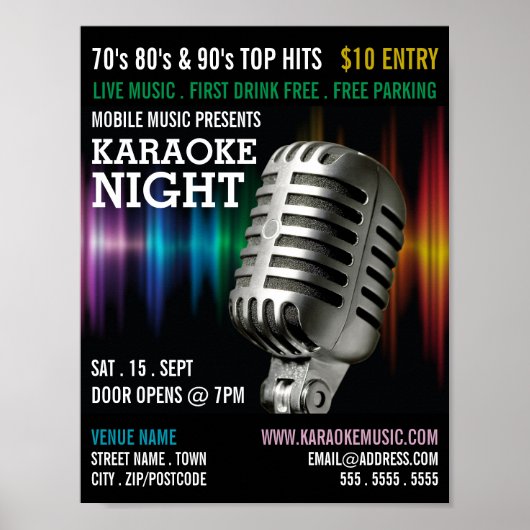 Silver Microphone, Karaoke Event Adverteren Poster (Voorkant)