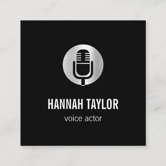 Silver Microphone Voice Actor Vierkante Visitekaartje (Voorkant)