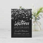 Silver Midnight Glam Sweet 16 Birthday Party Save The Date (Staand voorkant)