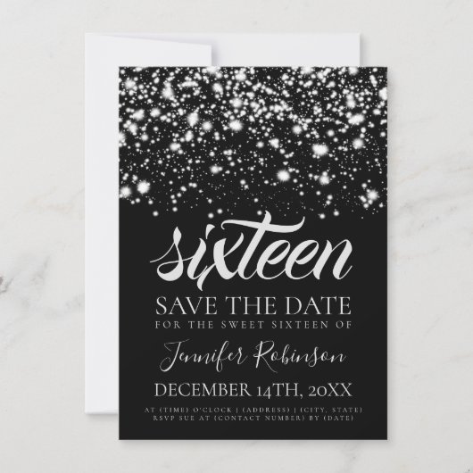 Silver Midnight Glam Sweet 16 Birthday Party Save The Date (Voorkant)