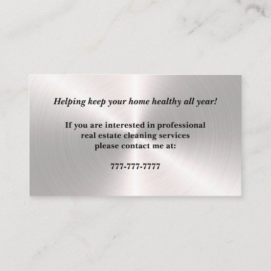 Silver Minimal Pro Home Cleaning Visitekaartje (Achterkant)
