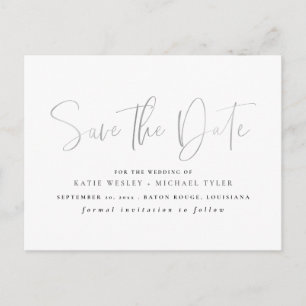 Silver Minimal Typography Bewaar de datum Aankondigingskaart
