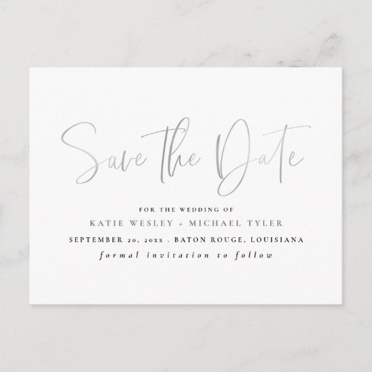 Silver Minimal Typography Bewaar de datum Aankondigingskaart (Voorkant)