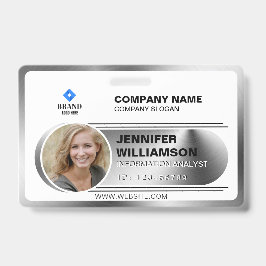 Silver Minimalist Business QR Employee Photo ID Ba Badge