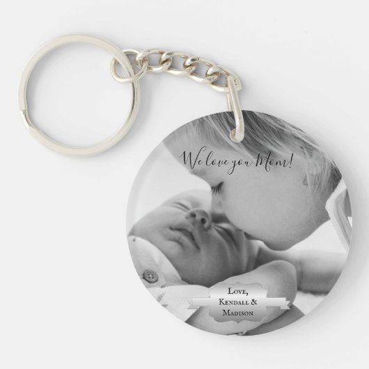 Silver Minimalist Photo Moederdag Sleutelhanger (Voorkant)