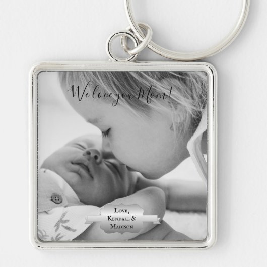 Silver Minimalist Photo Moederdag Sleutelhanger (Voorkant)