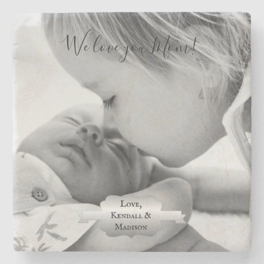 Silver Minimalist Photo Moederdag Stone Onderzette Stenen Onderzetter (Voorkant)