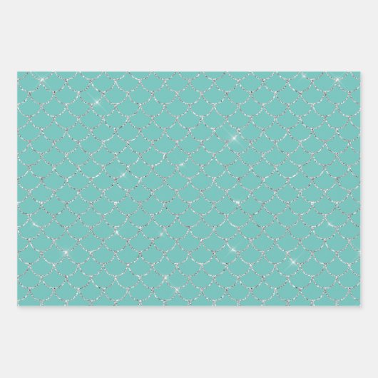 Silver Mint Aqua Pink Zeemeermin Inpakpapier Vel (Voorkant 2)