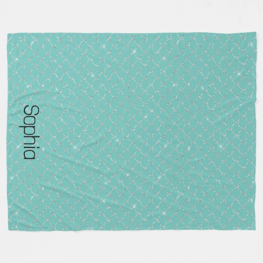 Silver Mint Mermaid Naam Fleece Deken (Voorkant (Horizontaal))