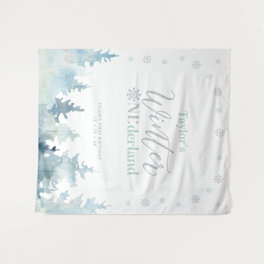 Silver & Mint Winter onderland 1e verjaardag Wandkleed (Voorkant (horizontaal))
