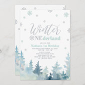 Silver & Mint Winter onederland 1e verjaardag Kaart (Voorkant / Achterkant)