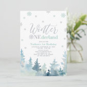 Silver & Mint Winter onederland 1e verjaardagsfees Kaart (Staand voorkant)