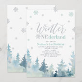 Silver & Mint Winter onederland 1e verjaardagsfees Kaart (Voorkant / Achterkant)