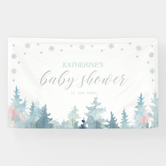 Silver & Mint Winter Wonderland Baby shower Spandoek (Horizontaal)