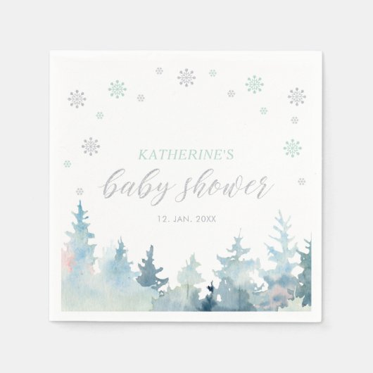 Silver & Mint Winter Wonderland Snow Baby shower Servet (Voorkant)