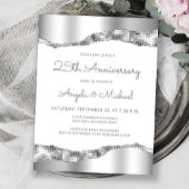 Silver Mirror Foil 25th Anniversary Invitation Briefkaart