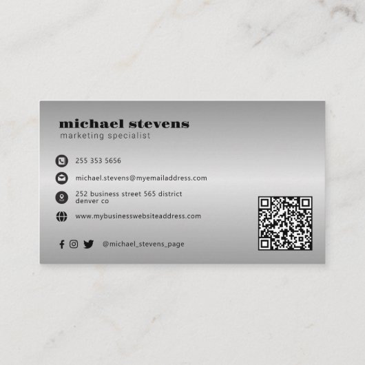 Silver modern custom logo QR code Visitekaartje (Achterkant)