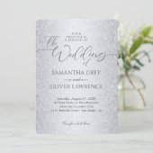 Silver Modern Damask foto bruiloft uitnodiging (Staand voorkant)