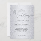 Silver Modern Damask foto bruiloft uitnodiging (Voorkant)