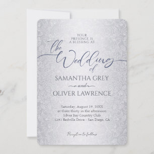 Silver Modern Damask Uitnodiging voor een bruiloft