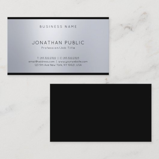 Silver Modern Elegant Professional Glamoureus Plai Visitekaartje (Voorkant / Achterkant)