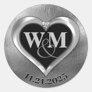 Silver Modern Glam Monogram Classic Round Sticker